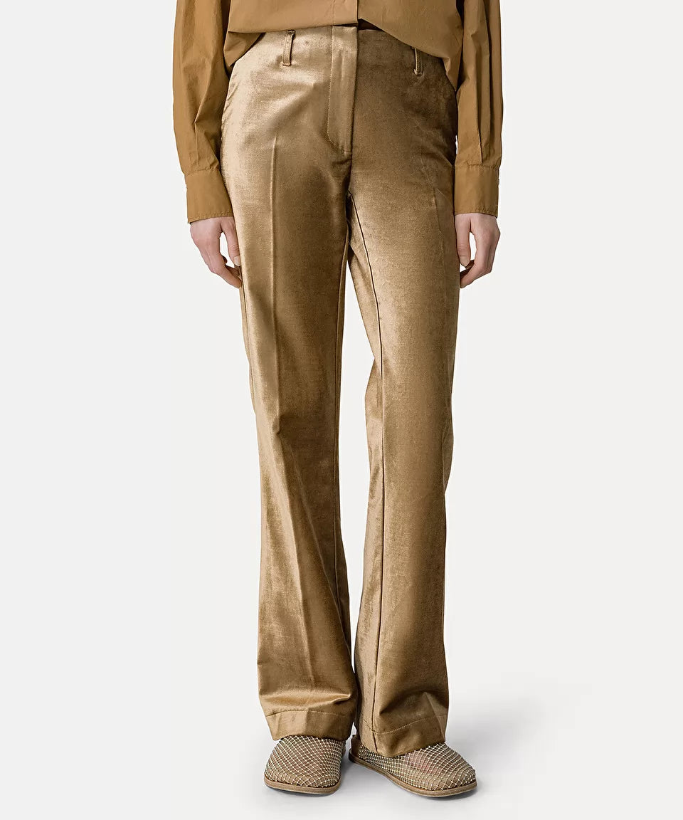 Stretchy Velvet Flared Trousers - Gold