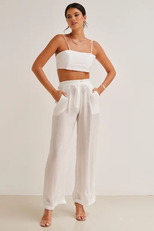 Zura Shimmer High Waisted Pants White