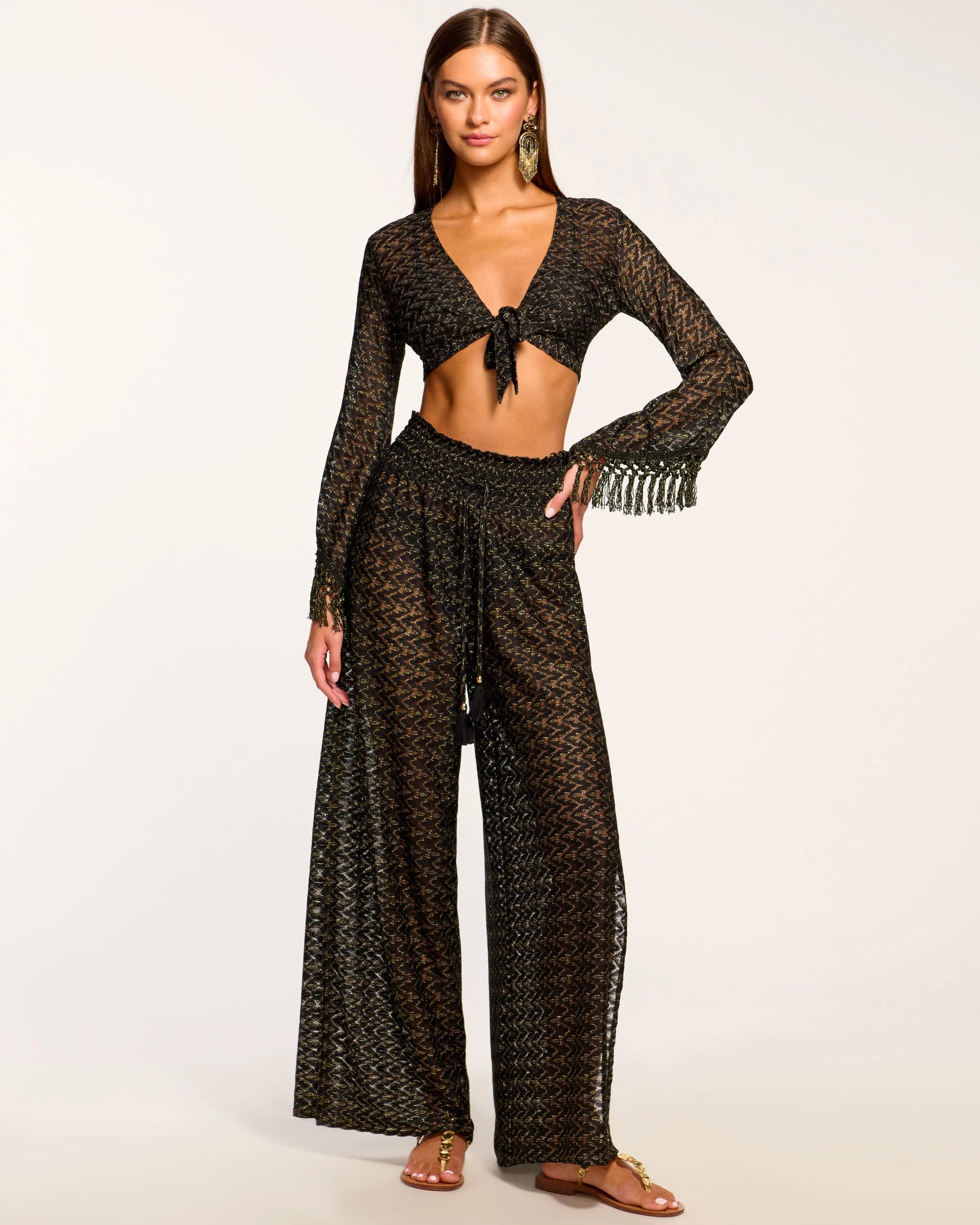 Glora High Rise Coverup Pant - Black Zigzag