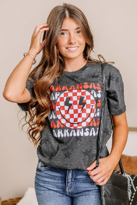 Arkansas Checkered Smiley Face Graphic Tee