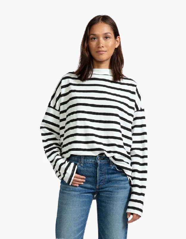 ASKK NY Printed Long Sleeve in Thin Stripe White