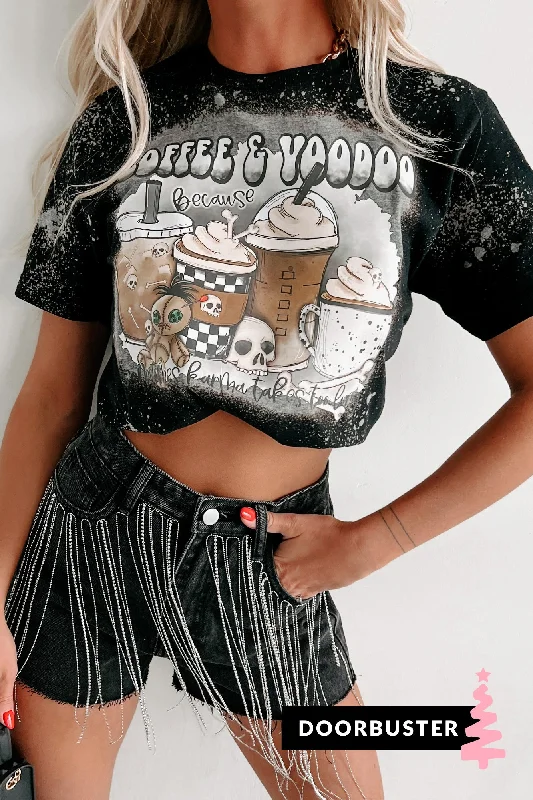 Doorbuster "Coffee & Voodoo" Bleached Graphic T-Shirt (Black) - Print On Demand