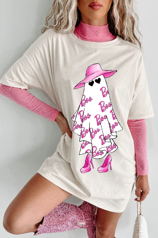 Girly Ghost Oversized Graphic T-Shirt Dress (Vanilla) - Print On Demand