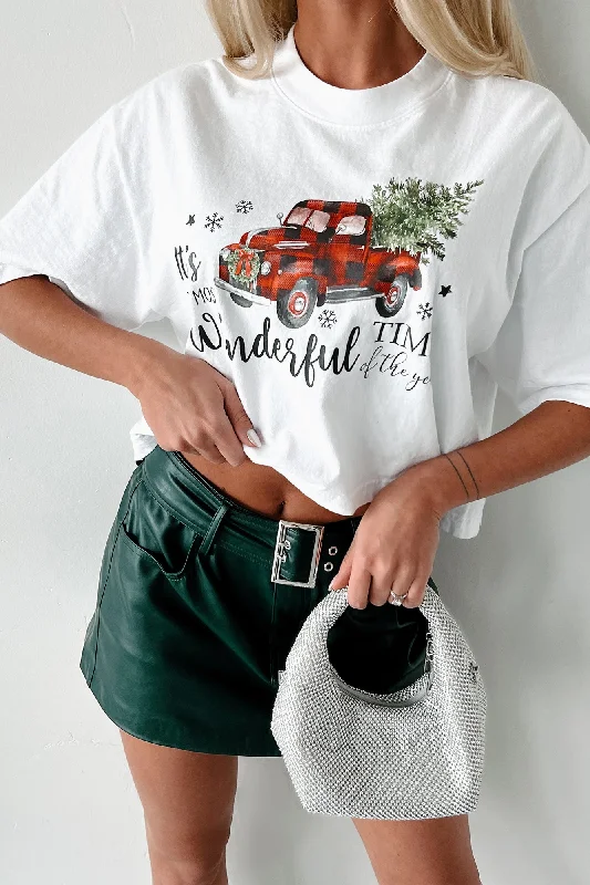 "It's The Most Wonderful Time Of The Year" Oversized Graphic Crop Tee (White) - Print On Demand