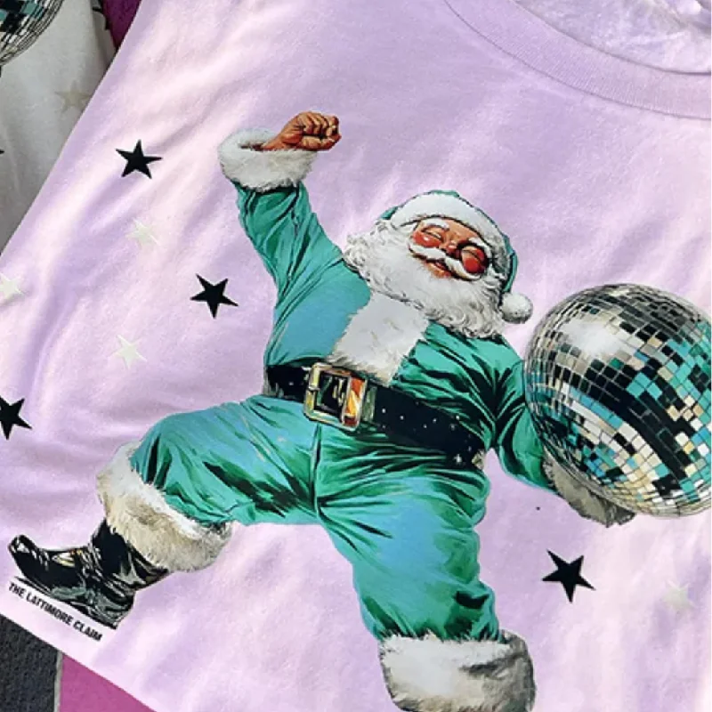 Online Exclusive | Disco Dancing Santa Graphic Tee in Pink