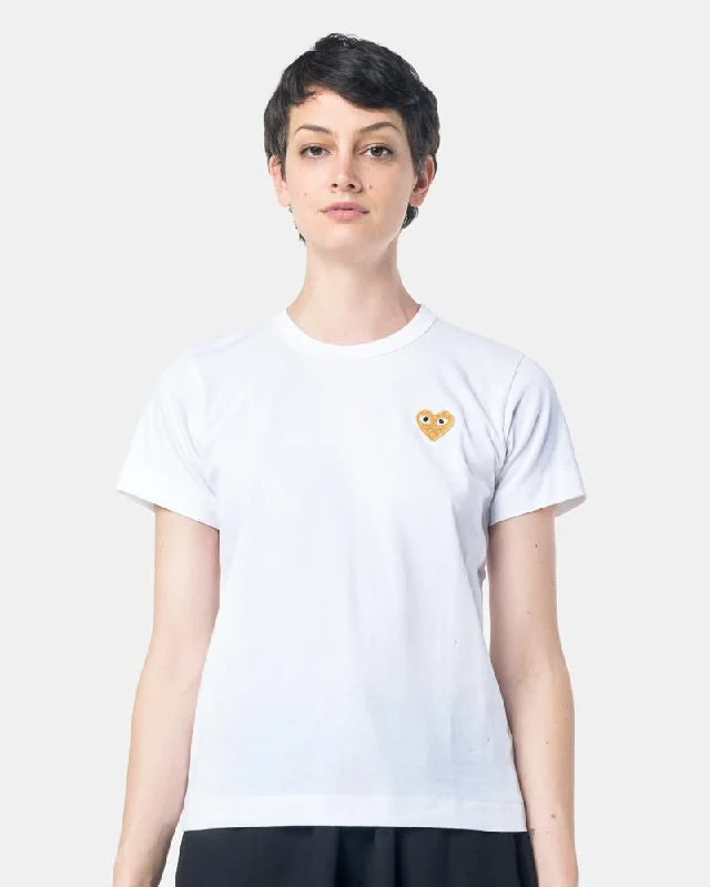 Play T-Shirt With Gold Heart in White