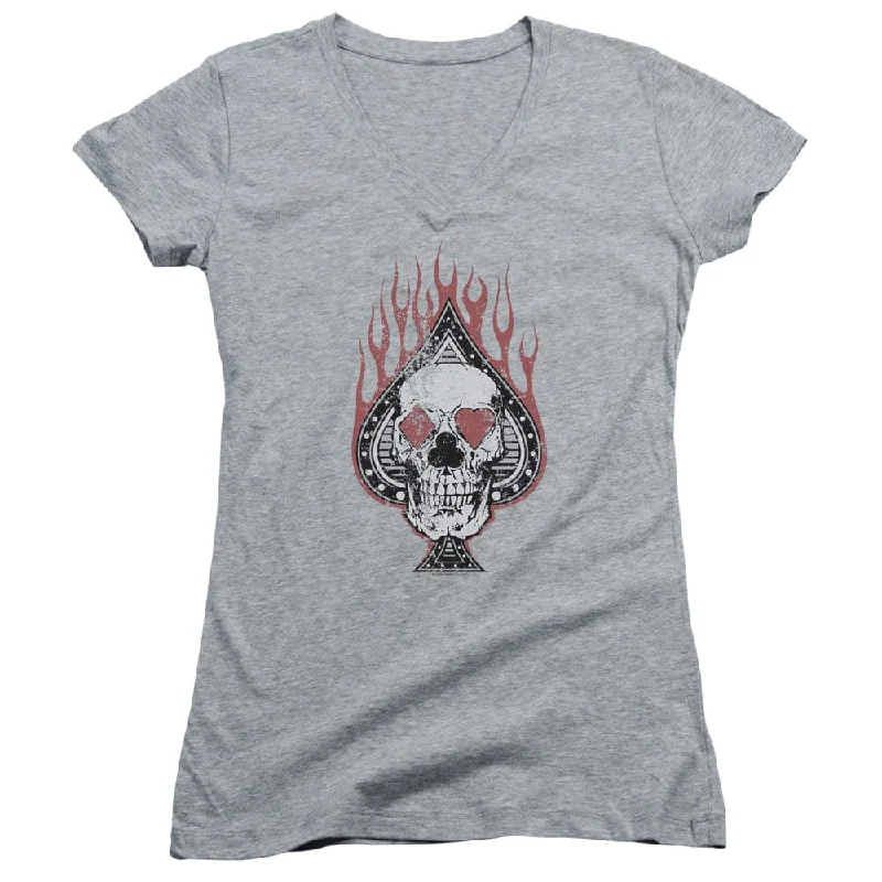 Women's Cap Sleeve Vintage Skull Spade T-Shirt