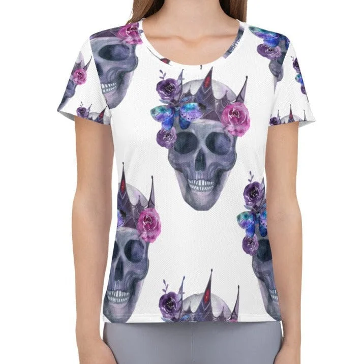 Women's Skull Floral Crown Short Sleeve T-shirt