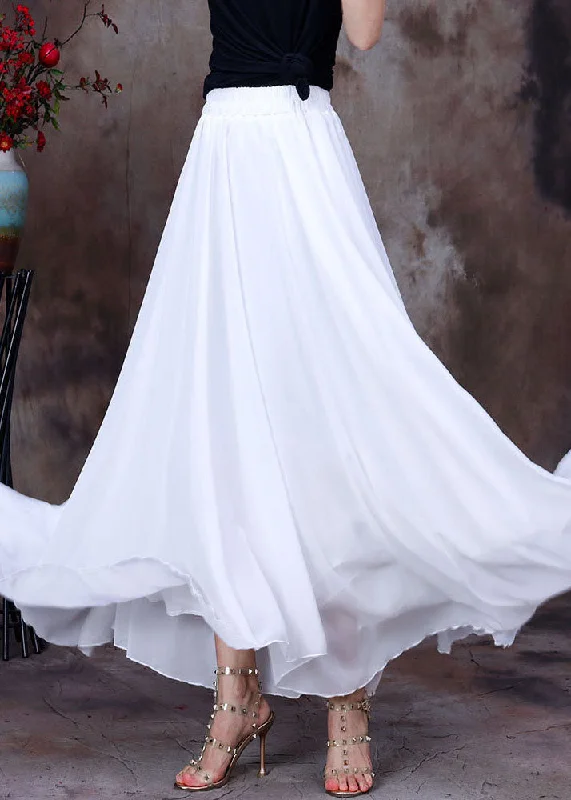 Elegant White Elastic Waist Asymmetrical Layered Design Chiffon Skirts Summer