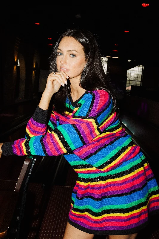 Rainbow Sequin Stripe Sweater Skirt