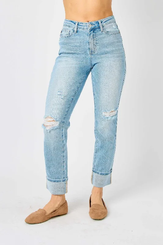 Americana Flag Cuffed Boyfriend Jeans In Blue