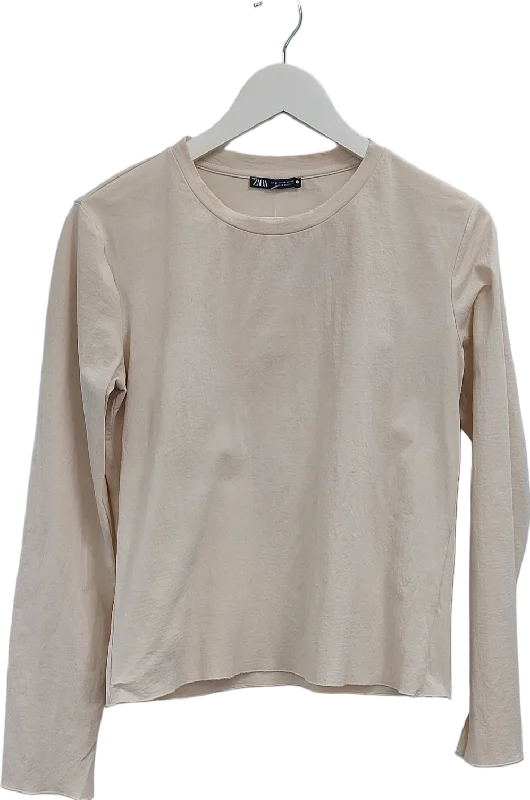 ZARA Beige Long Sleeve Top UK M