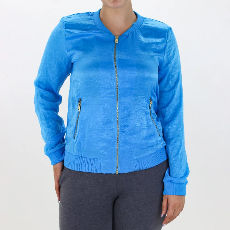 Women's Full Zipper Satin Jacket,Blue