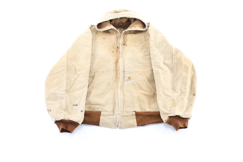 Carhartt Logo Patch Tan Hooded Zip Up Jacket