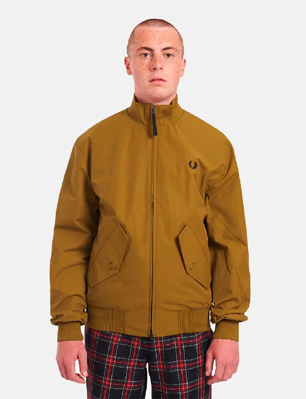 Fred Perry Check Lined Harrington Jacket - Dark Caramel