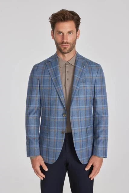 Jack Victor Midland Blue Plaid Wool Blazer