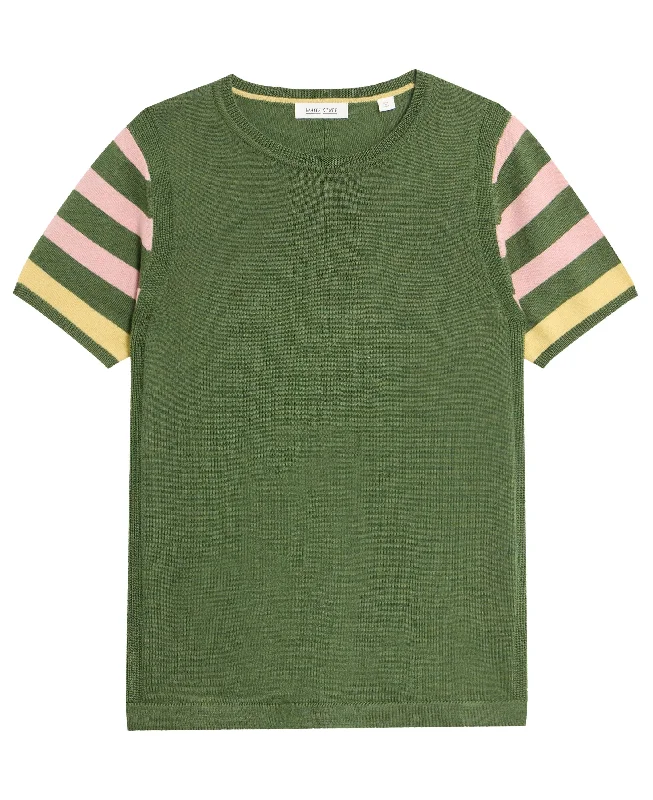 Merino Wool Crew Tee Jumper - Green Multi