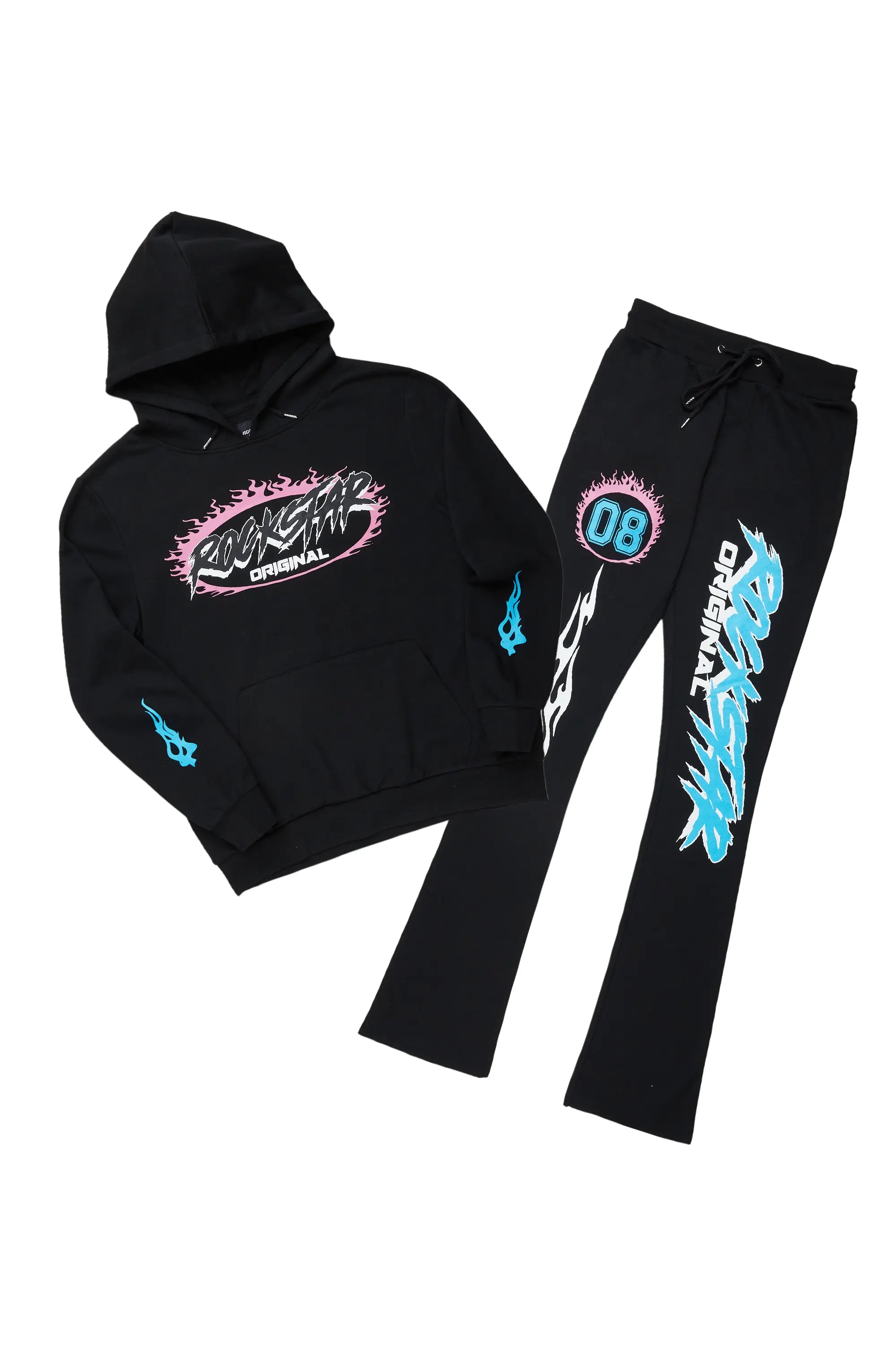 Draven Black Hoodie/Stacked Flare Track Pant Set