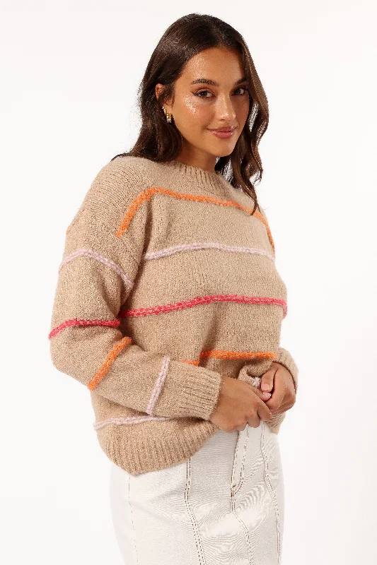 Lyla Multi Color Stripe Knit Sweater - Camel