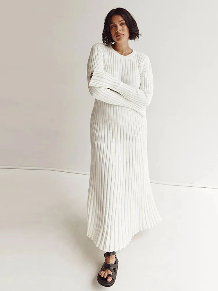 2024 White Pleated Long Robes Summer Lady Office Maxi Dress