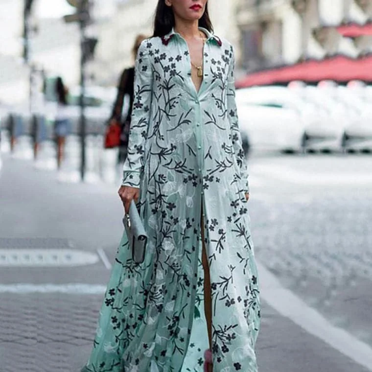 Women Print Dress  Long Sleeve Maxi Dresses