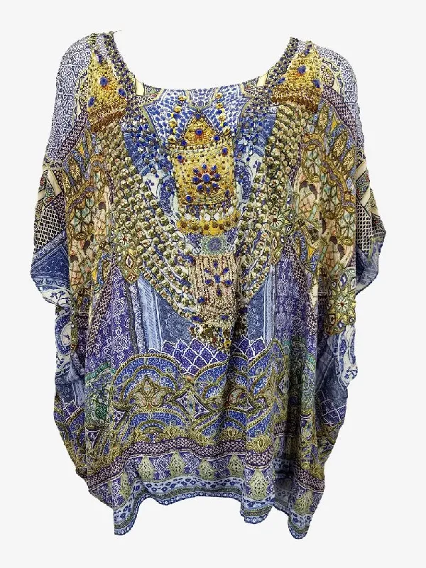 Camilla Classic Embellished Silk Kaftan Mini Dress Size OSFA