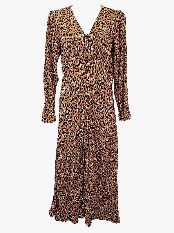 M&S Lilac Leopard Maxi Button Up Dress Size 10