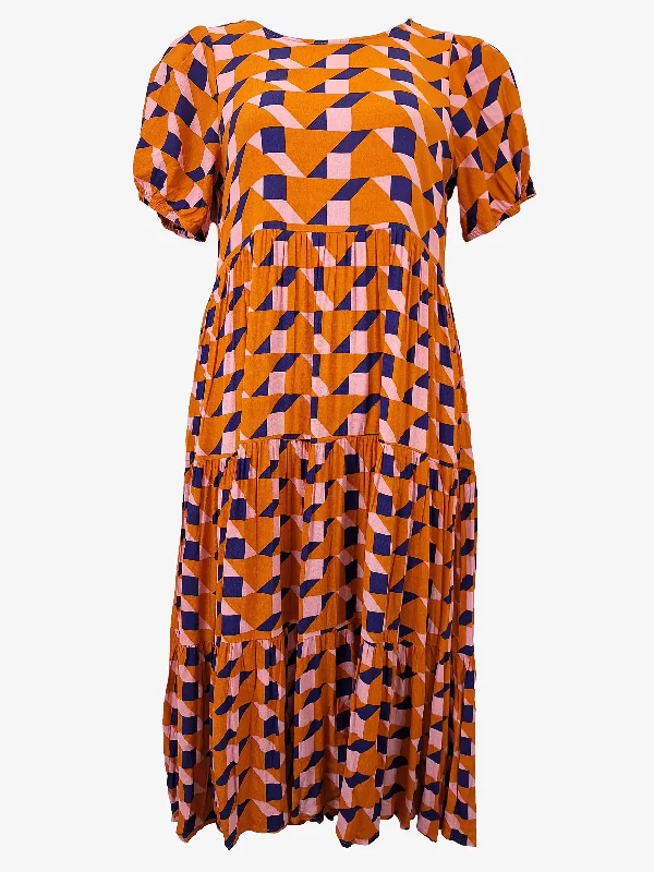 Mister Zimi Caramel Geometric Tiered Maxi Dress Size 10