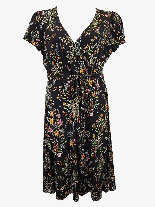 Rachel Zoe Dark Floral Feminine Wrap Style Dress Size L