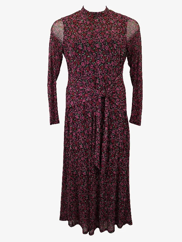 Whistles Elegant Plum Floral Mesh Maxi Dress Size 12