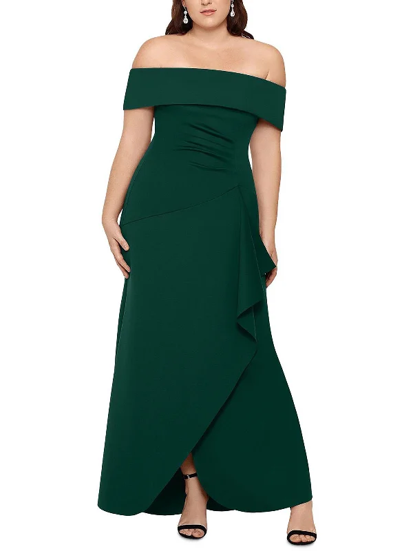 Plus Womens Off-The-Shoulder Ruched Evening Dress