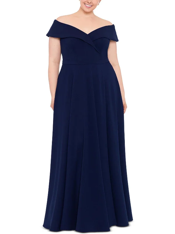 Plus Womens Solid Polyester Evening Dress