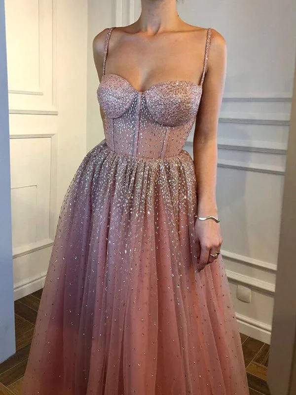 Sparkly Spaghetti Straps Unique Prom Dresses, Party Queen Dress, Evening Dress, PD0800