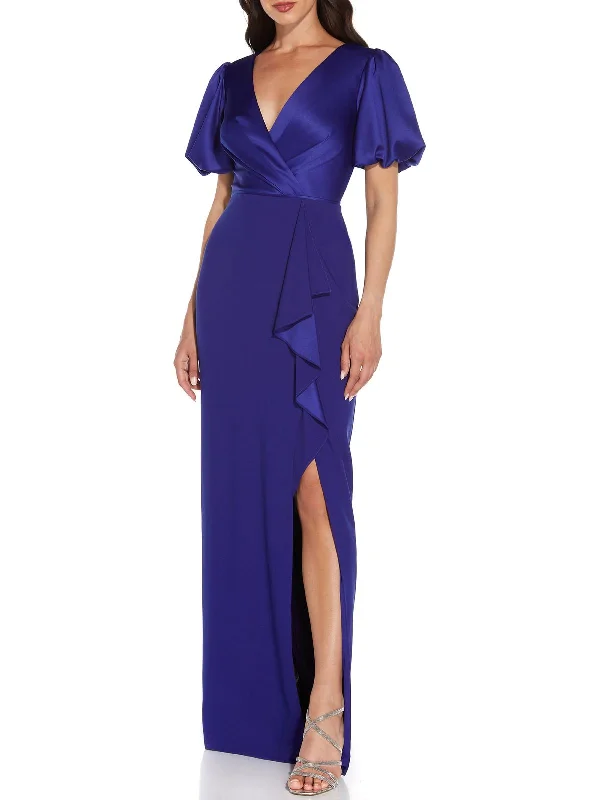 Womens Cascade Ruffle Formal Evening Dress