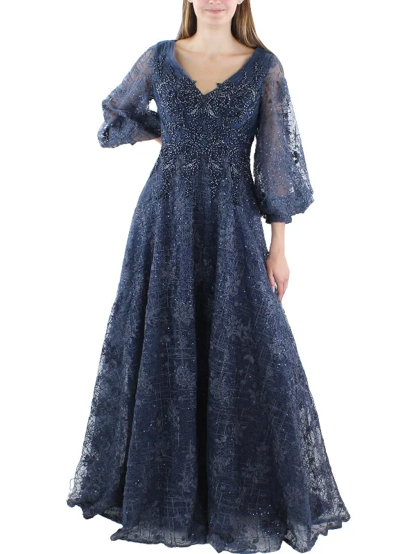 Womens Lace Embellished Evening Dress