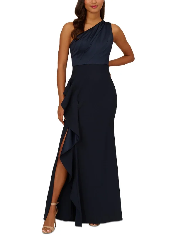 Womens Pleated Ruffle Evening Dress