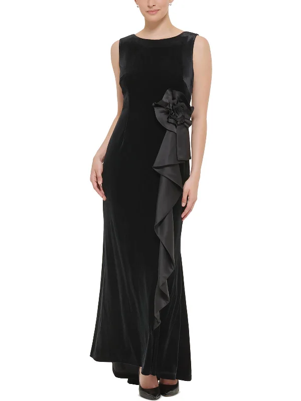 Womens Velvet Sleeveless Evening Dress