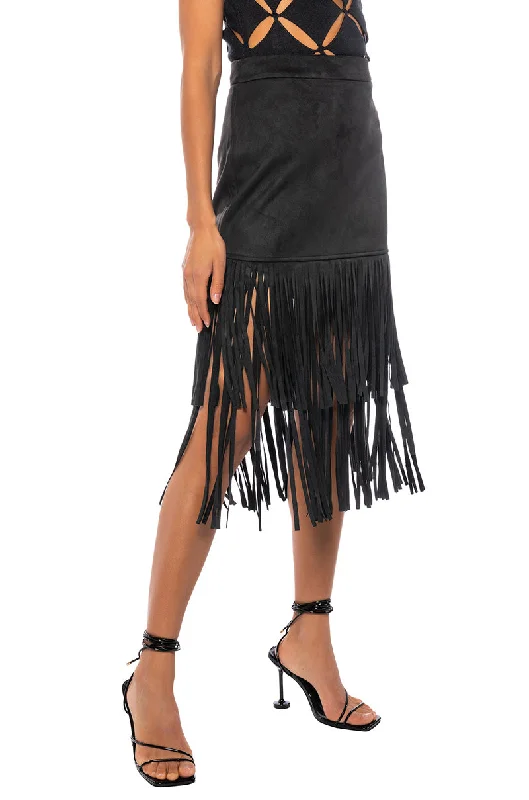 ON THE LOOK OUT FRINGE MIDI SKIRT